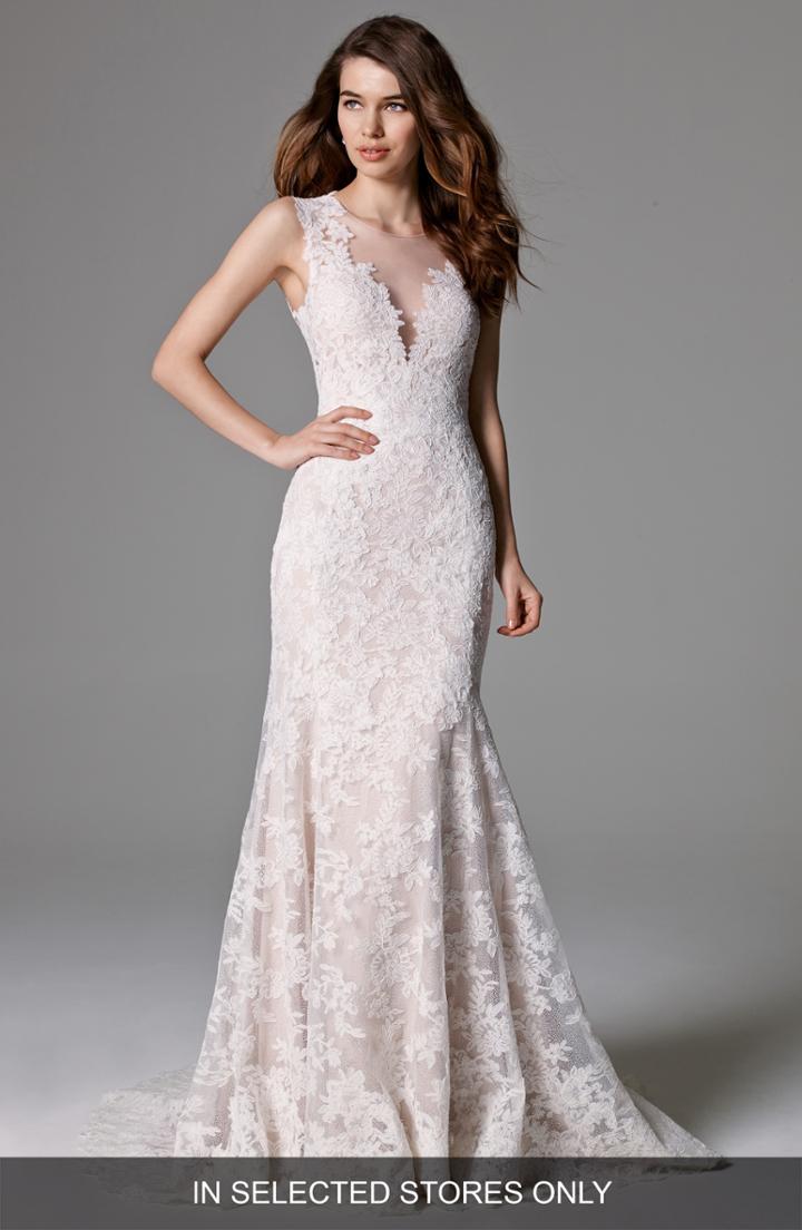 Women's Watters Ashland Lace Mermaid Gown, Size - White