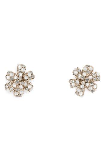 Women's Gucci Flora Diamond & Mother Of Pearl Stud Earrings