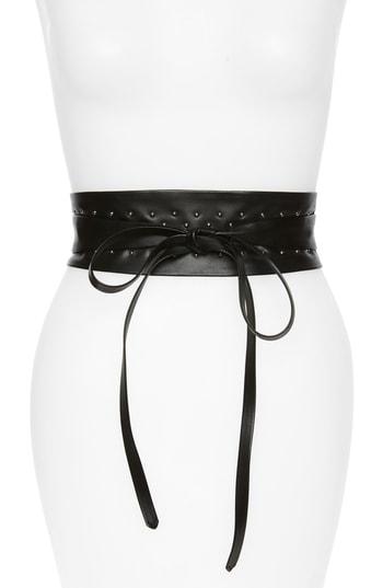 Women's Halogen Studded Faux Leather Obi Belt - Black