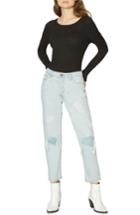 Women's Sanctuary Tapered Straight Reinforced Ripped Jeans - Blue
