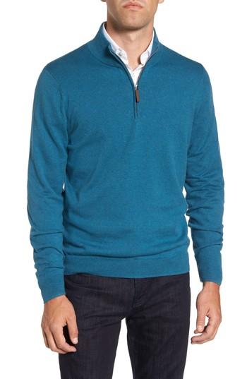 Men's Nordstrom Men's Shop Half Zip Cotton & Cashmere Pullover, Size - Blue/green