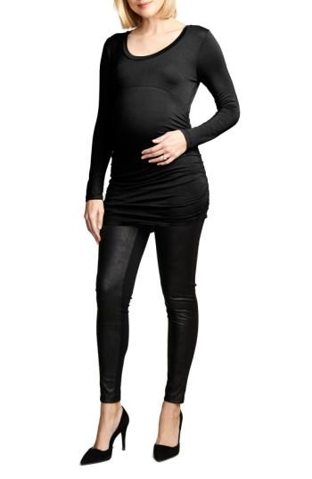Women's Maternal America Side Ruched Maternity Top - Black