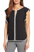 Women's Vince Camuto Contrast Piped Keyhole Blouse - Black