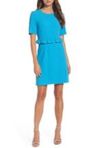Women's Charles Henry Ruffle Crepe Sheath Dress - Blue/green
