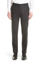 Men's Canali Flat Front Solid Stretch Wool Trousers R Eu - Black
