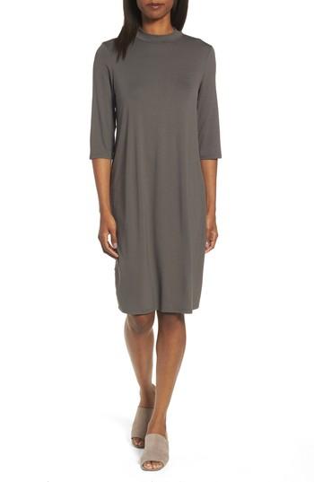 Women's Eileen Fisher Mock Neck Jersey Shift Dress - Brown