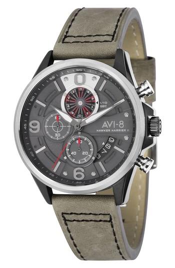 Men's Avi-8 Hawker Harrier Ii Turbine Chronograph Leather Strap Watch, 45mm