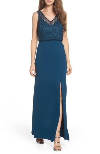 Women's Adrianna Papell Lattice Beaded Bodice Gown - Blue