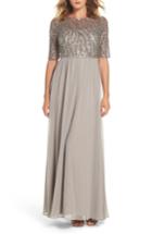Petite Women's Adrianna Papell Embellished Bodice Gown P - Metallic