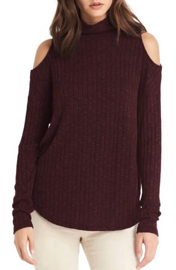Women's Michael Stars Cold Shoulder Turtleneck Top, Size - Red