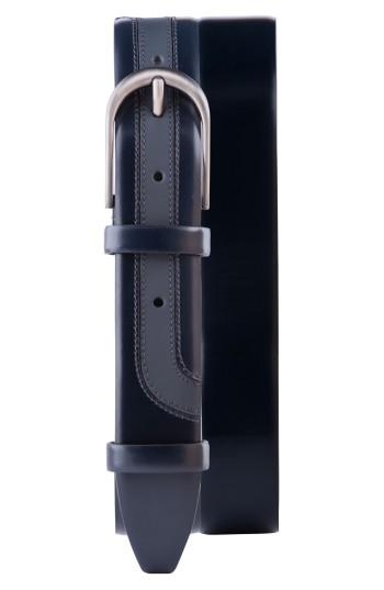 Men's Jared Lang Stripe Leather Belt - Navy