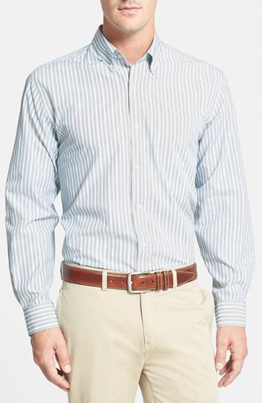 Men's Cutter & Buck 'epic Easy Care' Classic Fit Wrinkle Resistant Stripe Sport Shirt - Black