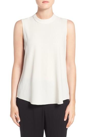Women's Eileen Fisher Silk Crepe High Neck Sleeveless Blouse - Ivory