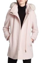 Women's Calvin Klein Hooded Wool Blend Jacket With Faux Fur Trim - Pink