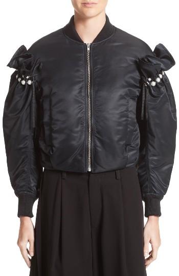 Women's Noir Kei Ninomiya Imitation Pearl Embellished Bomber Jacket