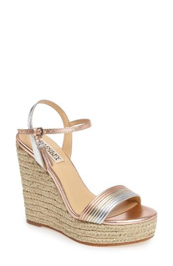 Women's Badgley Mischka Trace Strappy Platform Wedge Sandal .5 M - Metallic