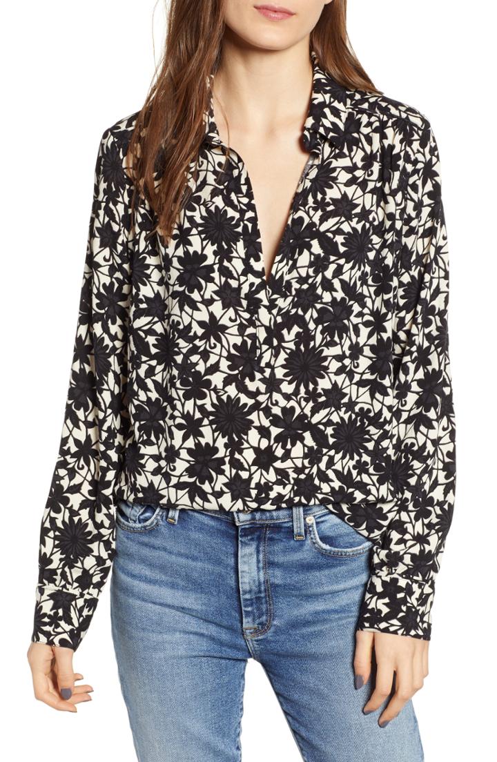 Women's Hinge Split Neck Blouse, Size - Beige