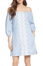 Women's Eliza J Lace Trim Seersucker Off The Shoulder Dress - Blue