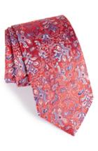 Men's Eton Floral Print Silk Tie, Size - Red