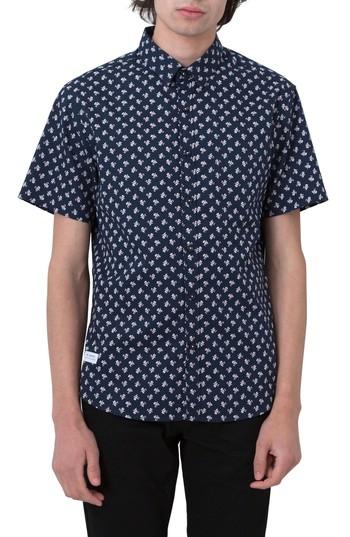 Men's 7 Diamonds 'crossfire' Floral Print Short Sleeve Woven Shirt - Blue