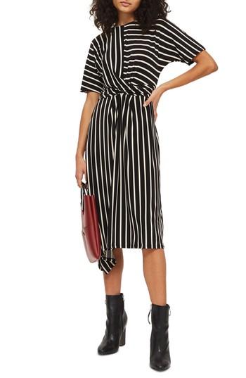 Women's Topshop Stripe Jersey Drape Midi Dress Us (fits Like 0) - Black