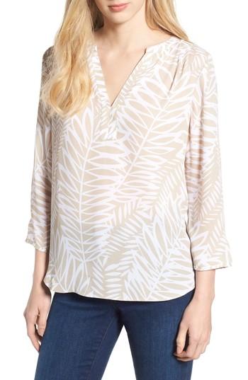 Women's Nydj Split Neck Floral Top - Beige