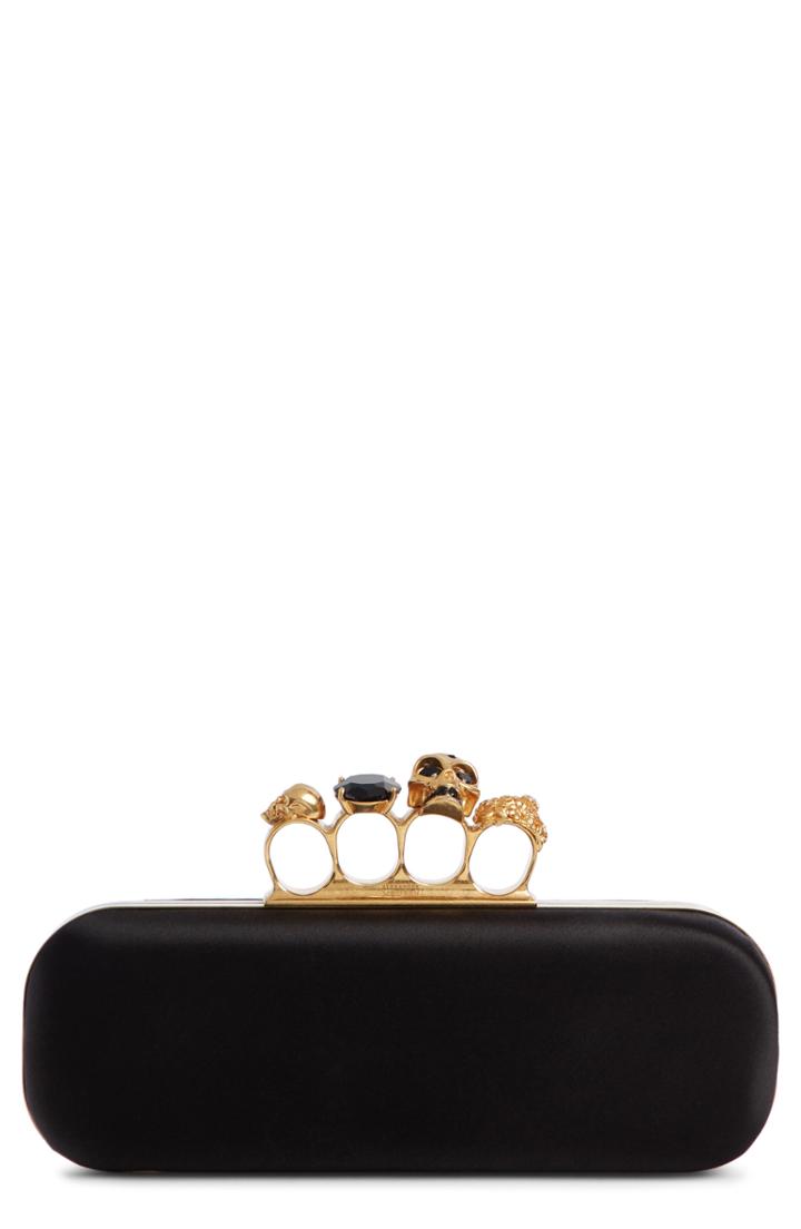 Alexander Mcqueen Satin Knuckle Clutch - Black