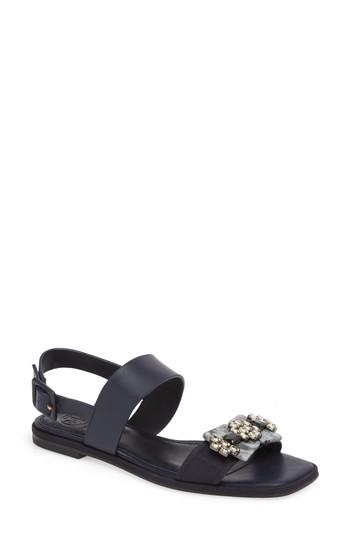 Women's Tory Burch Delaney Embellished Double Strap Sandal M - Blue