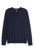Men's Thomas Dean Merino Wool Blend V-neck Sweater, Size - Blue