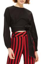 Women's Topshop Balloon Sleeve Tie Top Us (fits Like 0) - Black