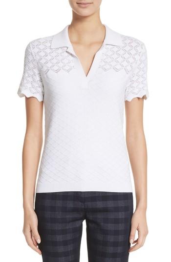 Women's St. John Collection Eyelet Knit Polo, Size - White