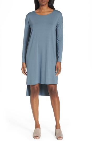 Petite Women's Eileen Fisher High/low Jersey Shift Dress, Size P - Blue