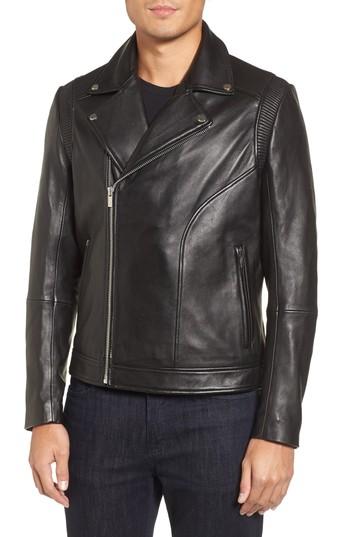 Men's Boss Laston Leather Moto Jacket - Black
