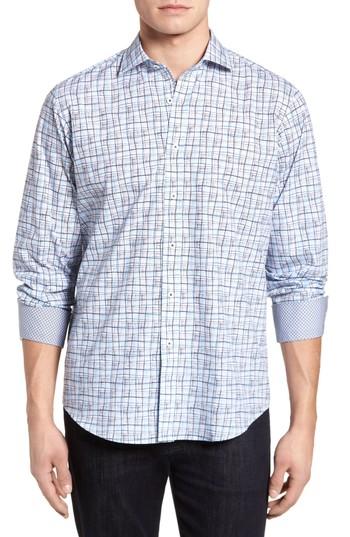 Men's Bugatchi Regular Fit Grid Sport Shirt, Size - Metallic
