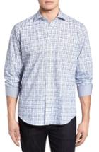 Men's Bugatchi Regular Fit Grid Sport Shirt, Size - Metallic