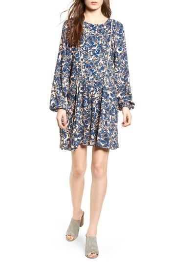 Women's Hinge Print Full Sleeve Minidress, Size - Blue