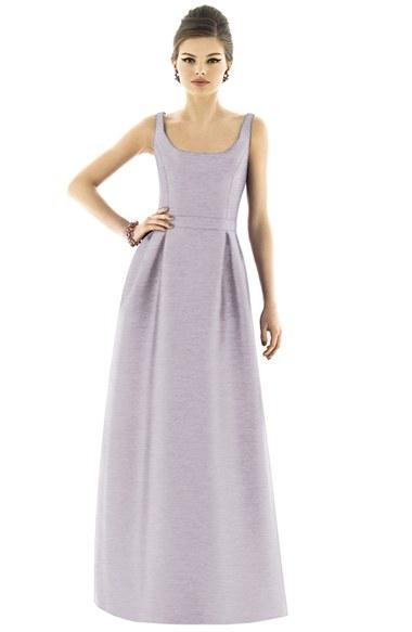 Women's Alfred Sung Scoop Neck Dupioni Full Length Dress - Metallic