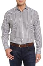Men's Thomas Dean Regular Fit Stripe Herringbone Sport Shirt - Grey