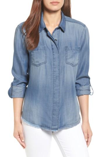 Petite Women's Caslon Chambray Boyfriend Shirt, Size P - Blue