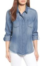 Petite Women's Caslon Chambray Boyfriend Shirt, Size P - Blue