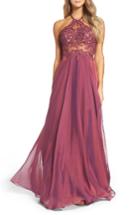 Women's La Femme Mesh & Chiffon Gown