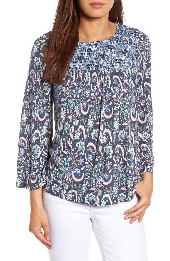 Women's Lucky Brand Mix Print Smocked Top - Blue