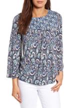 Women's Lucky Brand Mix Print Smocked Top - Blue