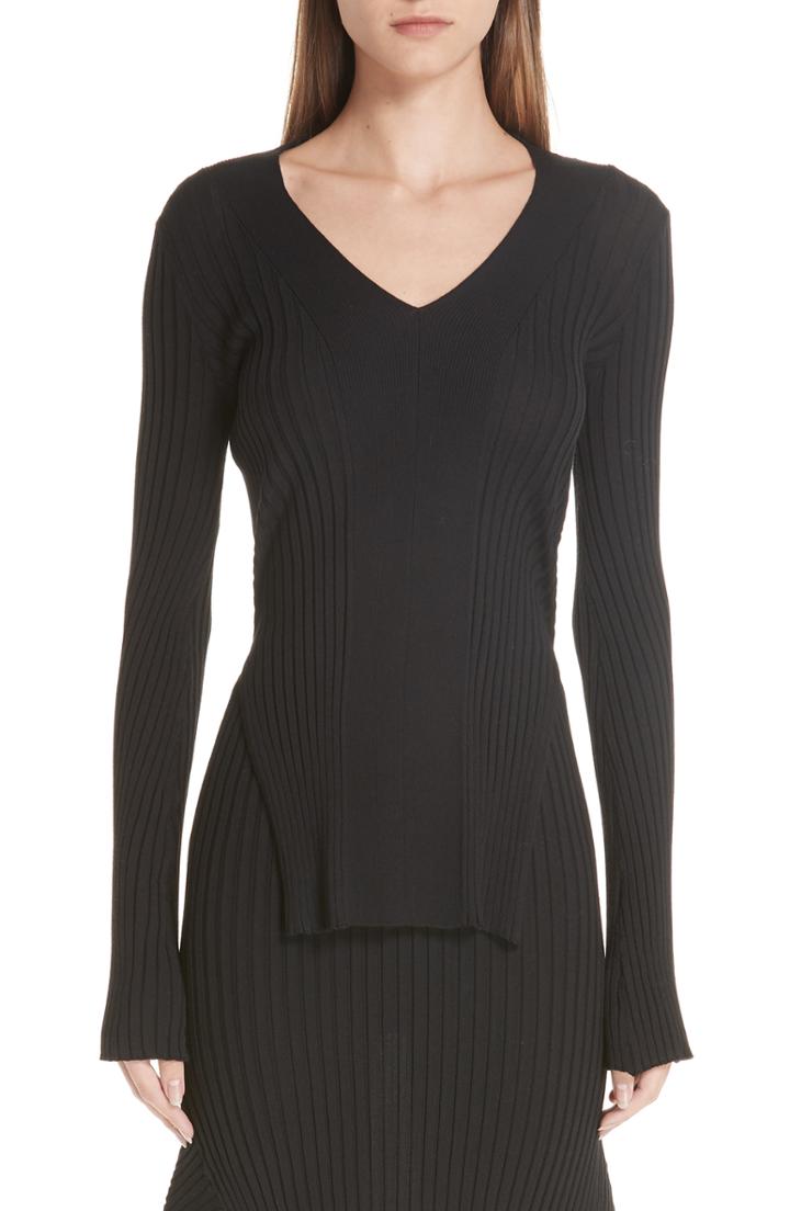 Women's Stella Mccartney Front Slit Wool & Silk Sweater Us / 42 It - Black