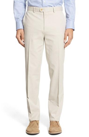 Men's Bensol Trim Fit Stretch Cotton Ottoman Trousers - Beige
