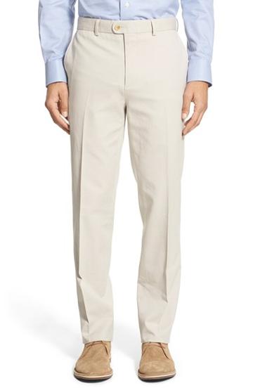 Men's Bensol Trim Fit Stretch Cotton Ottoman Trousers - Beige