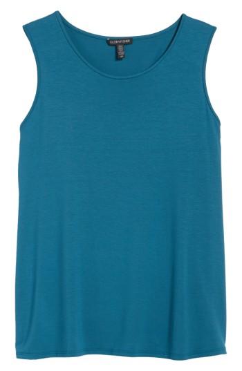 Women's Eileen Fisher Lightweight Jersey Round Neck Tank, Size - Blue/green