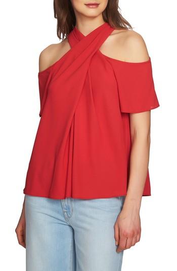 Women's 1.state Cross Neck Cold Shoulder Top - Coral