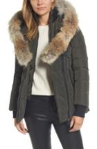 Women's Mackage Hooded Down Parka With Inset Bib & Genuine Coyote Fur Trim, Size - Green