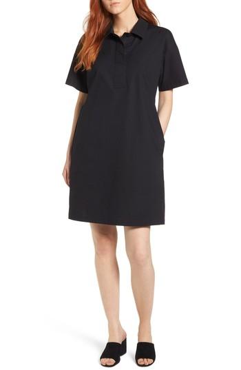 Women's Eileen Fisher Organic Cotton Poplin Shirtdress, Size - Black